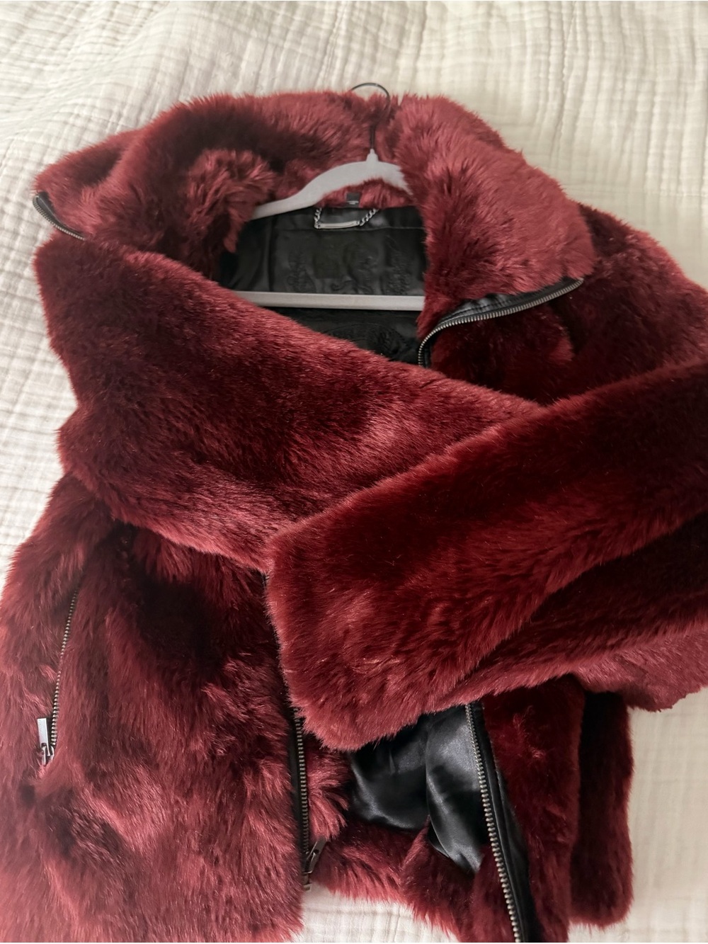 Express Plush Faux Fur Jacket in Deep Wine